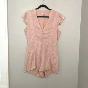 Amuse Society Pink and White Dotted Button Front Romper